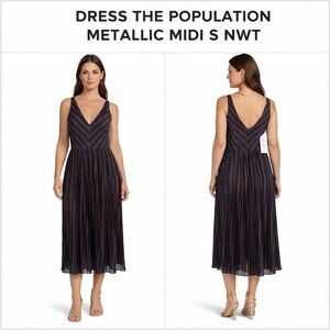 DRESS THE POPULATION METALLIC MIDI S NWT
